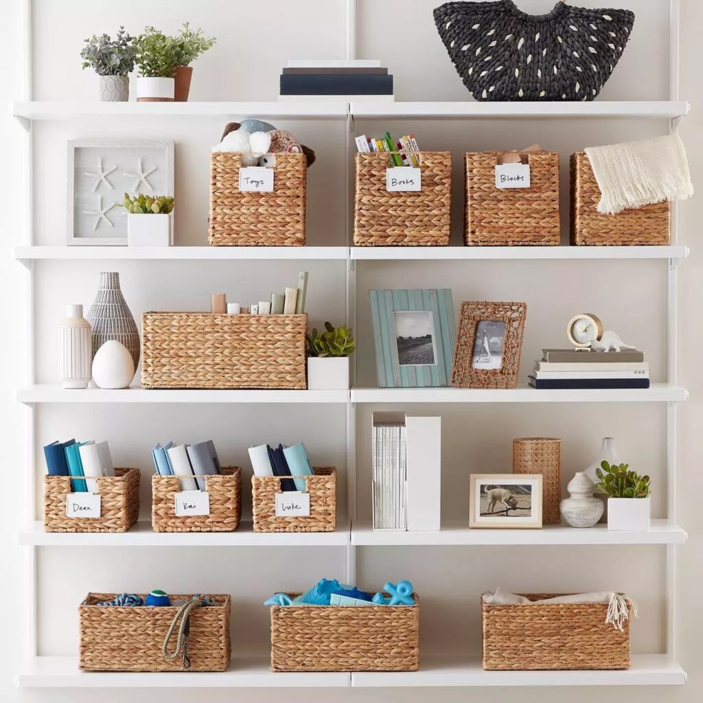 How To Declutter Your Home Bins On Shelves